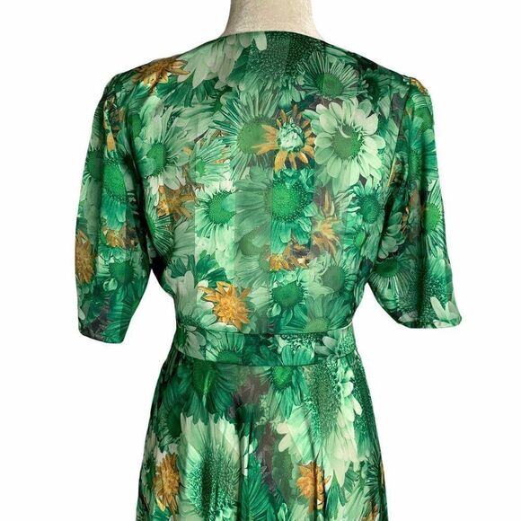 Vintage Floral Maxi Dress M Green Square Neck - Picture 7 of 8